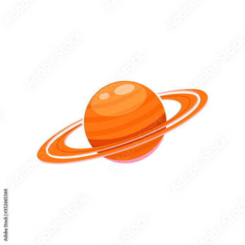 Jupiter solar system planet vector icon, orange planet with meteorite satellite rings, cartoon sticker for teaching astronomy and space to children at school online, isolated on white eps 10 doodle 