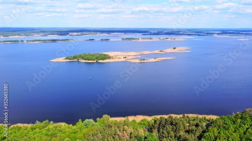 View of the Dnieper near the village of Vytachev Kiev region, aerial photography. the largest tectonic structure in Ukraine, top view. Vytachiv, Kyiv region. Ukrainian landmarks.  photo