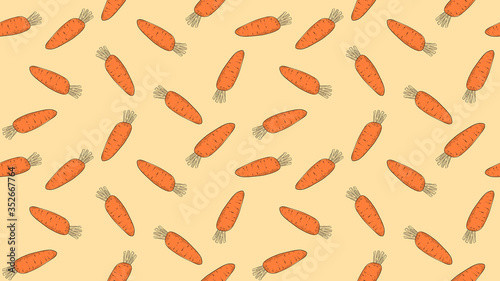 cute hand draw outline with orange color contrasted carrot seamless pattern. retro vintage style.