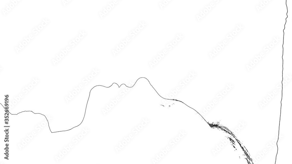 Outline sketch of romantic couple are kissing. Silhouette. White background. Close up