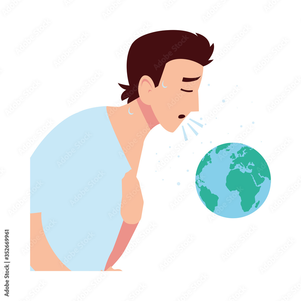 Man with dry cough feeling sick and world sphere vector design Man with dry cough feeling sick and world sphere vector design