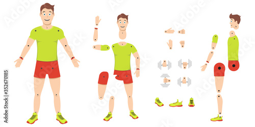 Character animation. Athletic handsome guy for creating animated videos of a gym or fitness club.