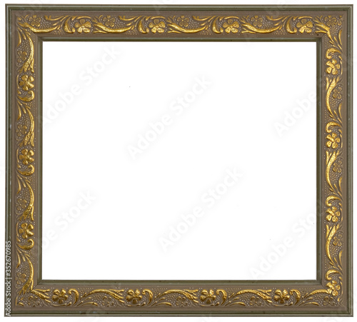 Golden photo frame highlighted on a white background