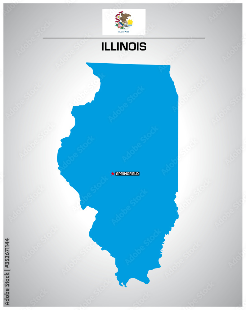 simple vector outline map of illinois with flag