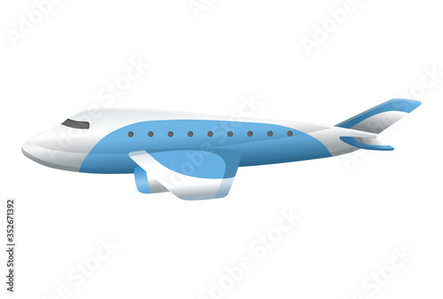 Airplane on white background. Airliner in side view. Vector realistic aircraft cargo. Passenger plane, sky flying aeroplane