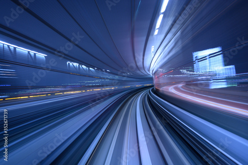 abstract motion blurred long exposure train, Futuristic background.