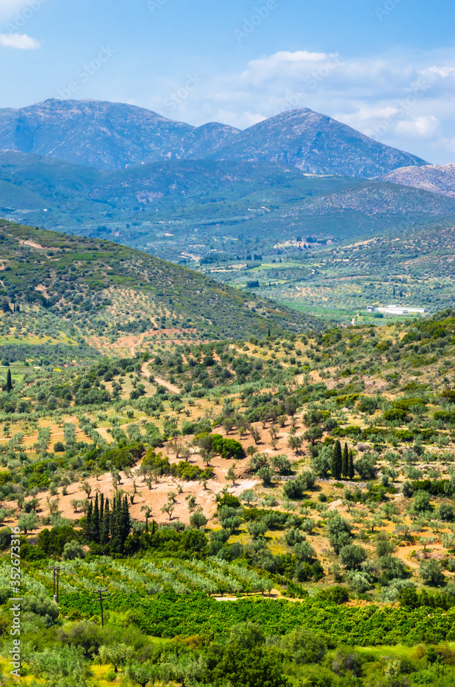 Beautiful landscape near Mykines, center of Greek civilization, Peloponnese, Greece.