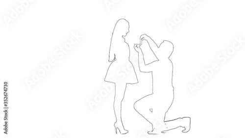 Wallpaper Mural Outline sketch of guy proposes to marry the girl, she says yes and hugs. Silhouette. White background Torontodigital.ca