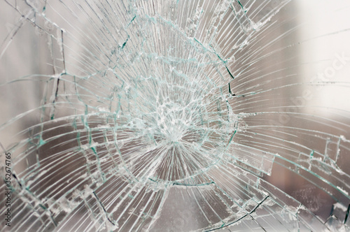 Close up photo of cracked window glass