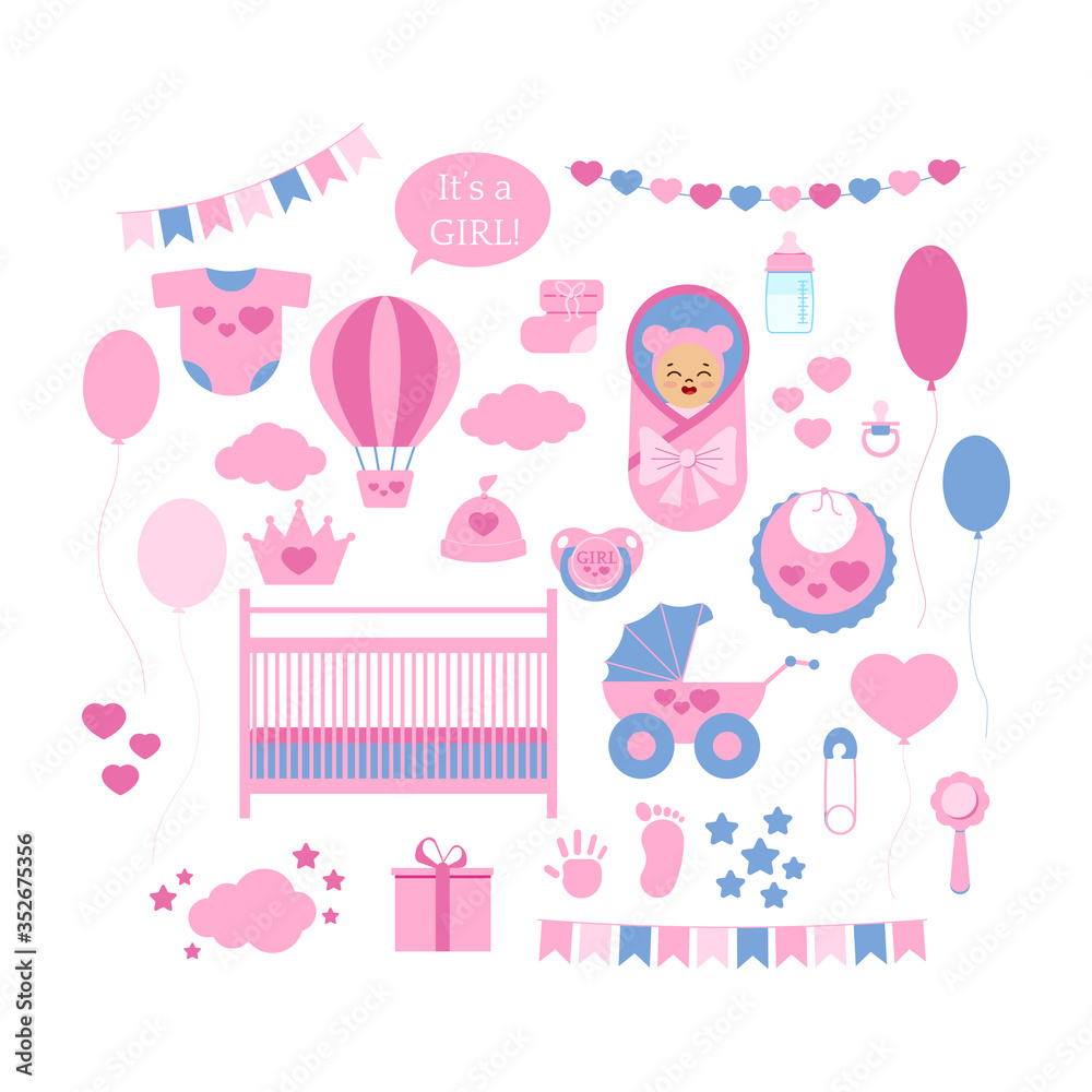 Baby shower girl icon vector set isolated on white background. Baby shower girl icon vector set isolated on white background.