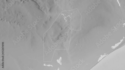 Gedo, Somalia - outlined. Grayscale photo