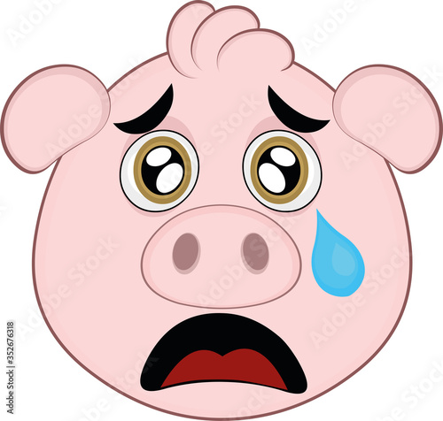 Vector illustration of a pig's face with a sad expression