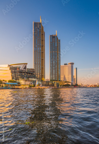 Tall Buildings on the Chao Phraya River Bank, Bangkok, Thailand