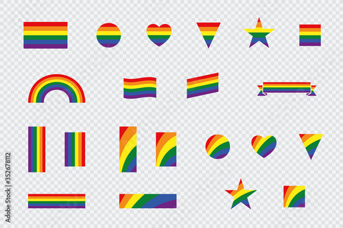 Free Download LGBT Gay Pride Rainbow Flag Flat Icon Shapes Vector Set - GFXLoad