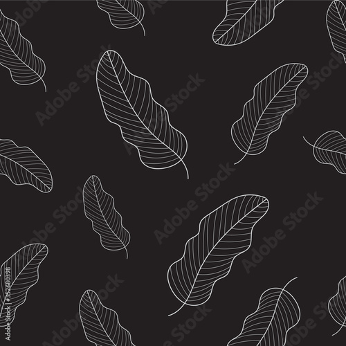 Botanical seamless repeat vector pattern with leaves. White and dark grey colors, minimalist elegant style background. For textile, wrapper, cover, wallpaper etc. 