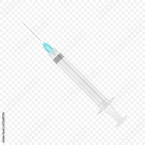 Vector 3d Realistic Blank Empty Syringe Icon Closeup Isolated on Transparent Backgound. Medical concept, Design Template, Mockup, Vaccine and Vaccination