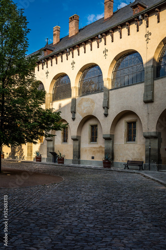 In the courtyard of the royal palace. Historic houses in the center of Kutna Hora in the Czech Republic, Europe. UNESCO World Heritage Site. © Pavel Rezac
