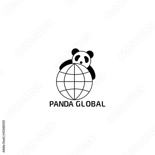 Panda global symbol for a vector. Black and white logo.