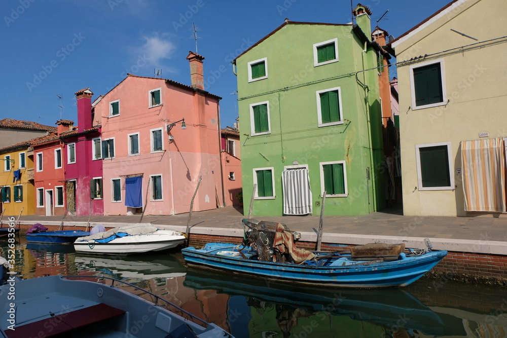 Bright colored buildings in the island of Burano near Venice