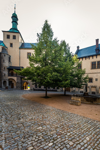 In the courtyard of the royal palace. Historic houses in the center of Kutna Hora in the Czech Republic, Europe. UNESCO World Heritage Site.