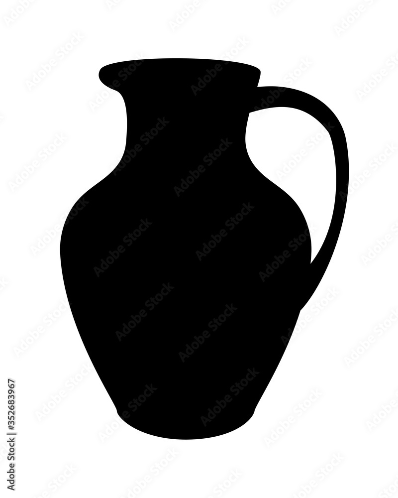 Silhouette of a jug. Jug with handle and spout - vector black silhouette for a logo or icon. Sign or icon - pottery - jug. Ceramic drinkware.