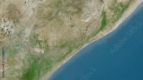 Shabeellaha Hoose, Somalia - outlined. Satellite photo