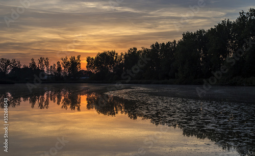 Εκτύπωση καμβά South Moravia, sunset over the surface of the Dlouhy pond