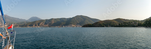 Panoramic view of Fethiye bay in summer sunlight, Turkey.