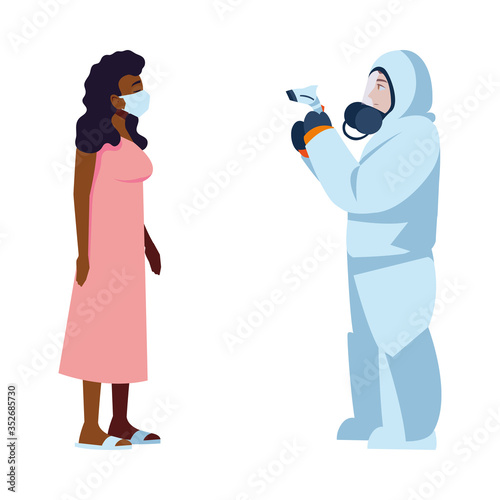 Doctor checking woman temperature vector design