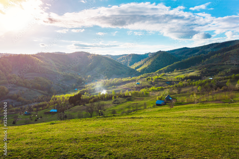 Fototapeta premium Simple rural landscape on the hills in Romania