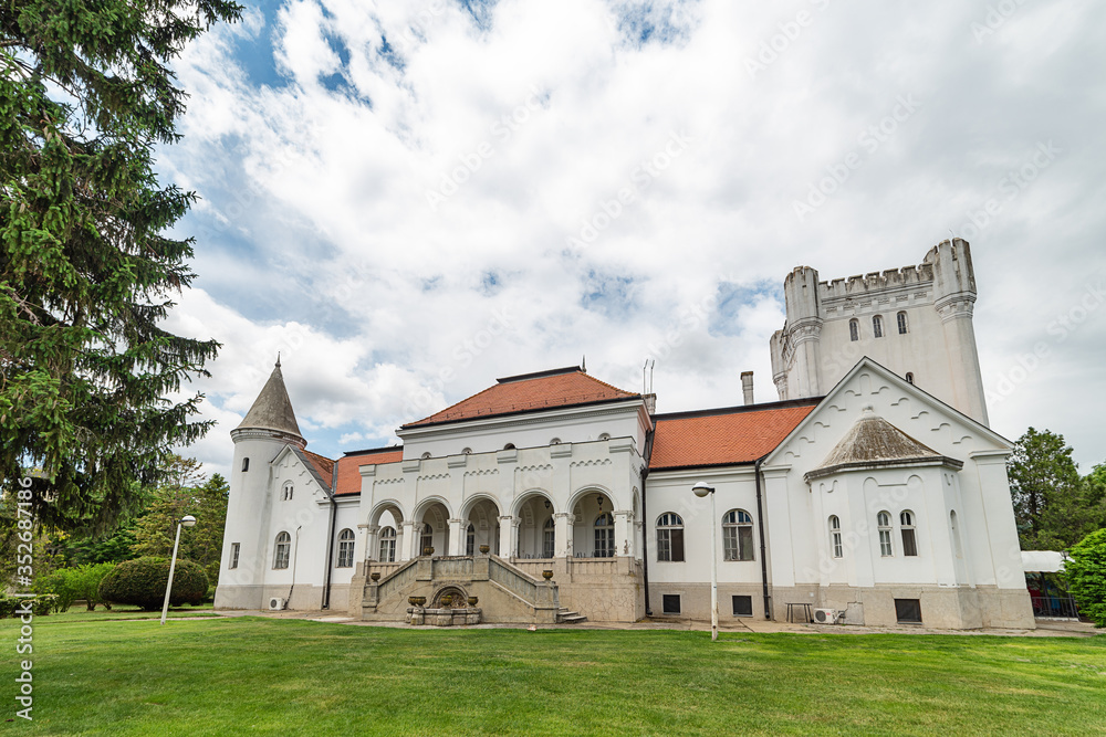 Becej, Serbia - May 25, 2020: Fantast Castle in Becej, old castle of tradiotinal Dundjerski family, Serbia.