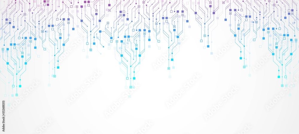 Technology circuit board texture background. Abstract circuit board banner wallpaper. Digital data industry. Engineering electronic motherboard. Wave flow , vector illustration.