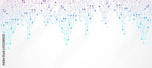 Technology circuit board texture background. Abstract circuit board banner wallpaper. Digital data industry. Engineering electronic motherboard. Wave flow , vector illustration. photo
