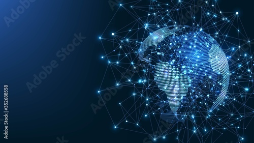 Global network connection concept. Big data visualization. Social network communication in the global computer networks. Internet technology. Business. Science. Vector illustration