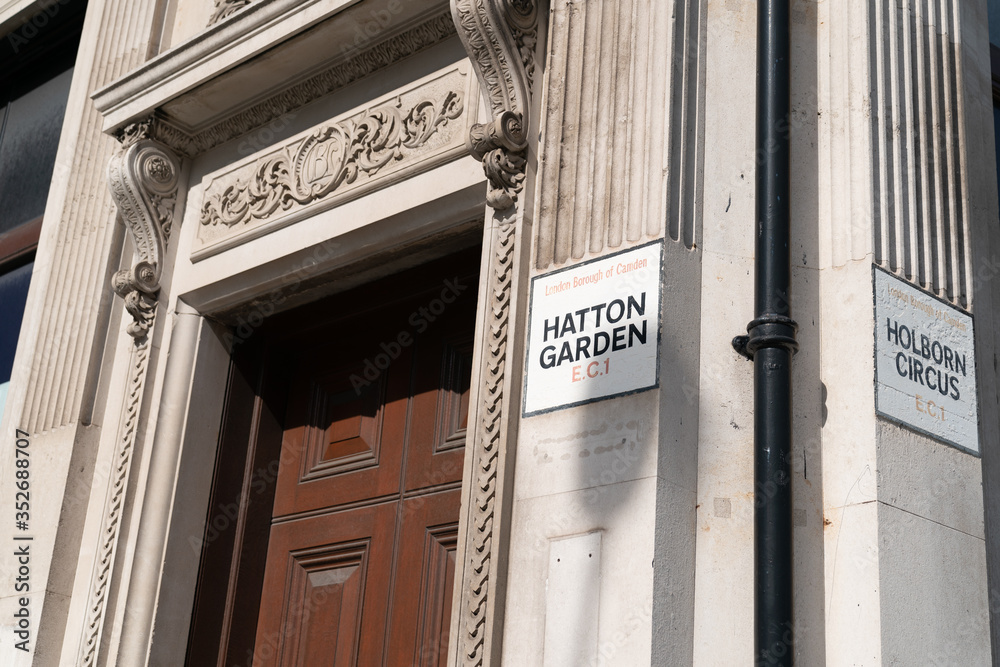 Corner of Hatton Garden and Holborn Circus in London, England with Road Names 2