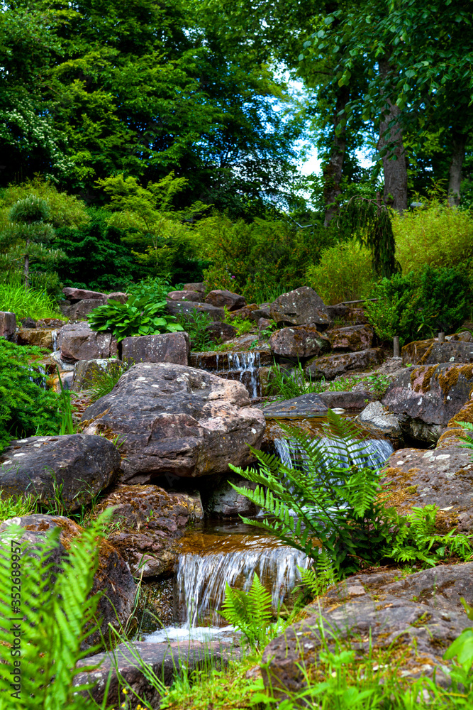 Japanese garden with a small stream