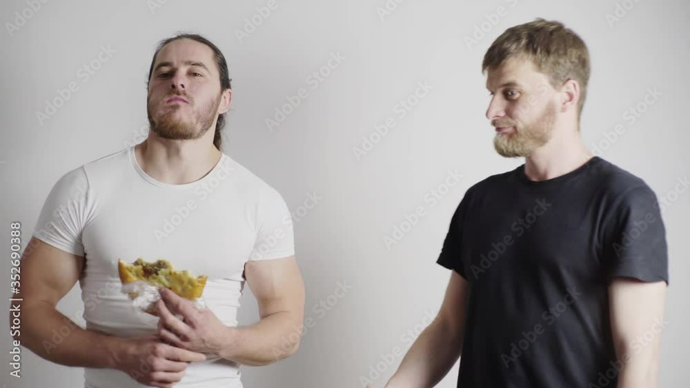 The guy is surprised that proper nutrition does not give him results, and his brother does not follow a diet and looks good The guy is surprised that proper nutrition does not give him results, and his brother does not follow a diet and looks good
