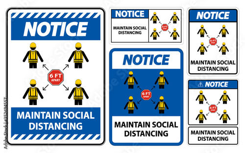 Notice Maintain social distancing, stay 6ft apart sign,coronavirus COVID-19 Sign Isolate On White Background,Vector Illustration EPS.10