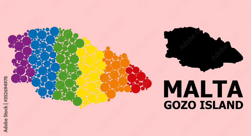 Obraz premium Rainbow Mosaic Map of Gozo Island for LGBT