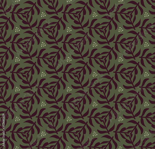 Vector seamless pattern with stylized tropical leaves and flowers