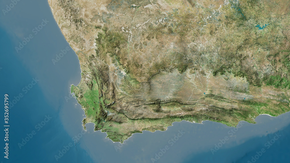 Obraz premium Western Cape, South Africa - outlined. Satellite
