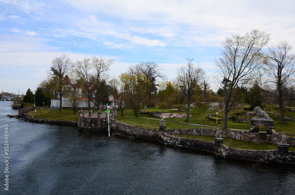 One Island in Thousand Islands Region in fall of New York State, USA One Island in Thousand Islands Region in fall of New York State, USA