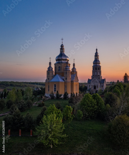 Zubra, Lviv district, UKRAINE - may 2020: The beautiful church is illuminated at night