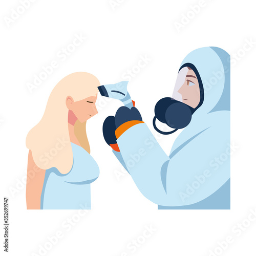 Doctor checking woman temperature vector design