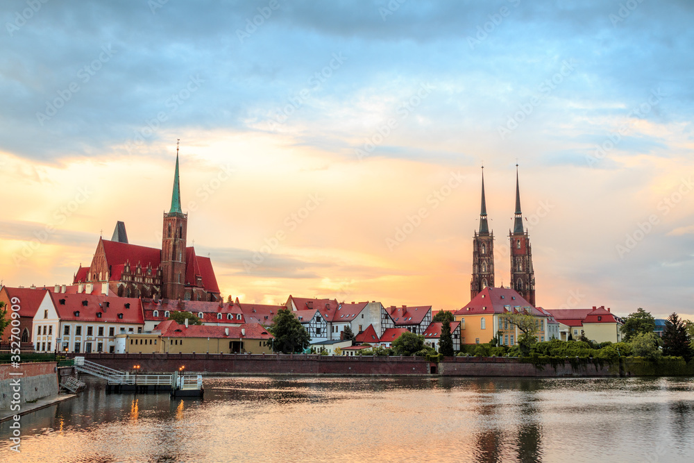 sunset over the Odra River and the historical part of Wroclaw sunset over the Odra River and the historical part of Wroclaw