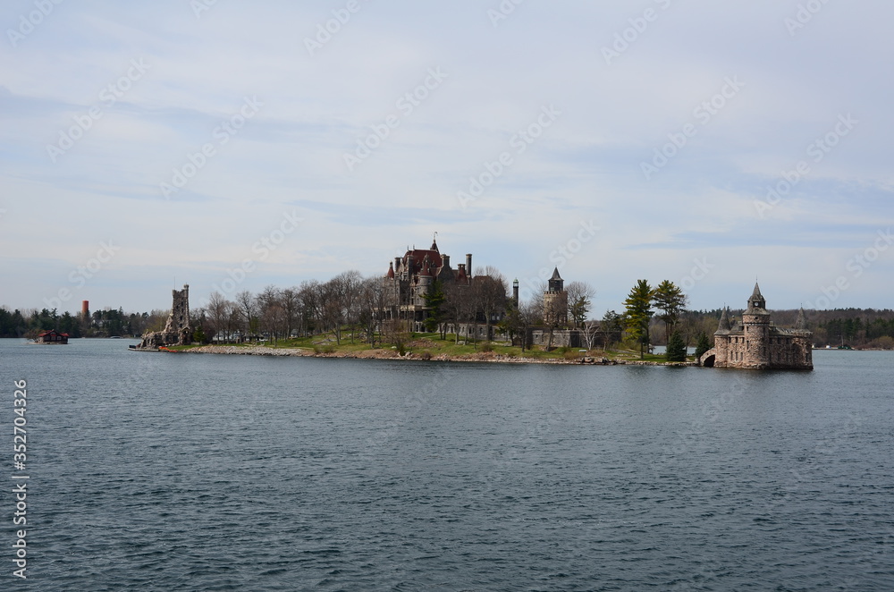 One Island in Thousand Islands Region in fall of New York State, USA One Island in Thousand Islands Region in fall of New York State, USA
