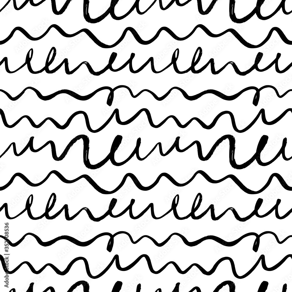 Wavy grunge lines vector seamless pattern. Horizontal brush strokes, swirls, curly lines. Wavy grunge lines vector seamless pattern. Horizontal brush strokes, swirls, curly lines.