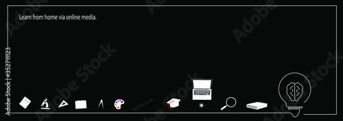 Learn at home, online students, study on a laptop. Brain Idea Logo Design Vector. Blackboard and learning from your home.