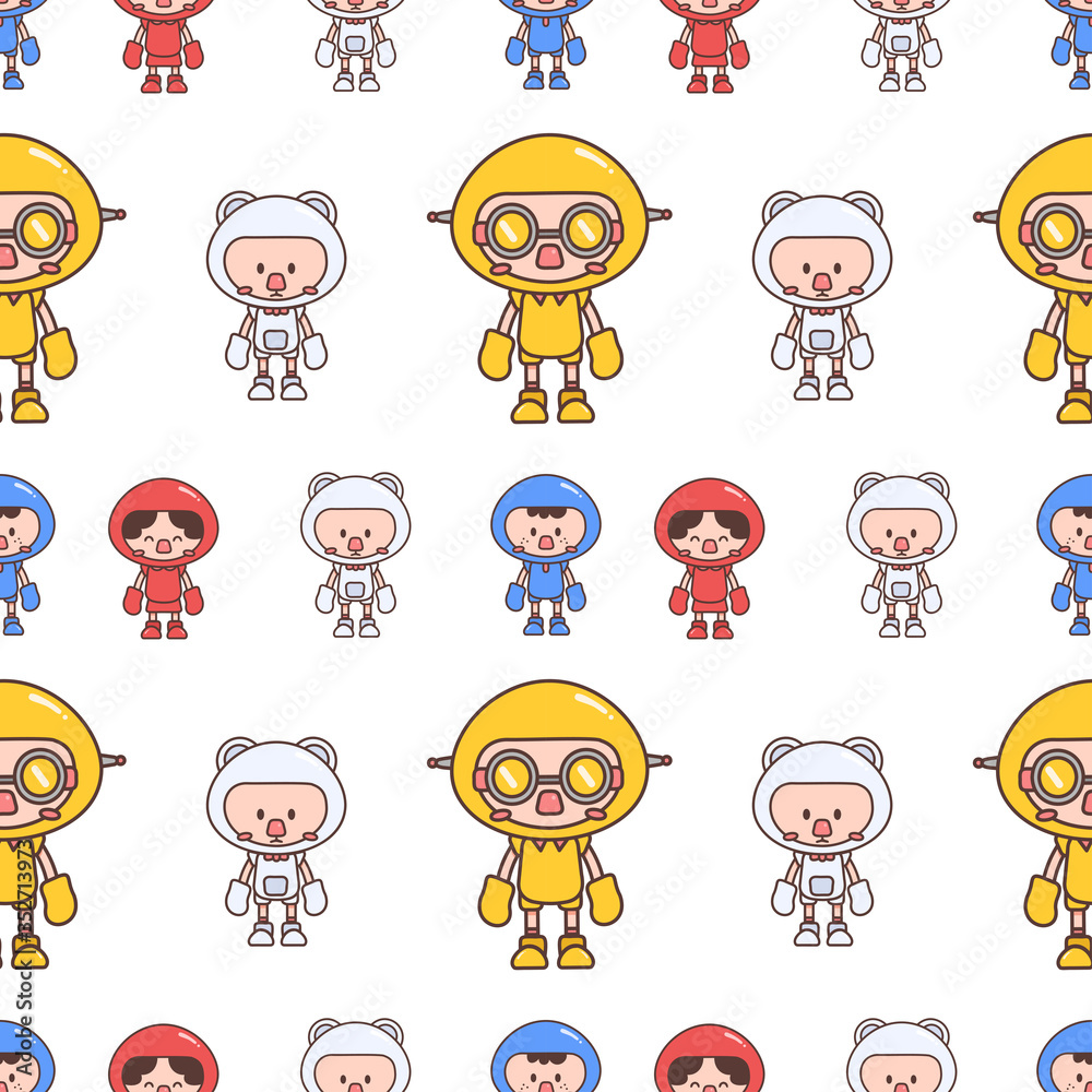 Seamless pattern Cartoon flat Cute Colorful Rangers mascot set Seamless pattern Cartoon flat Cute Colorful Rangers mascot set