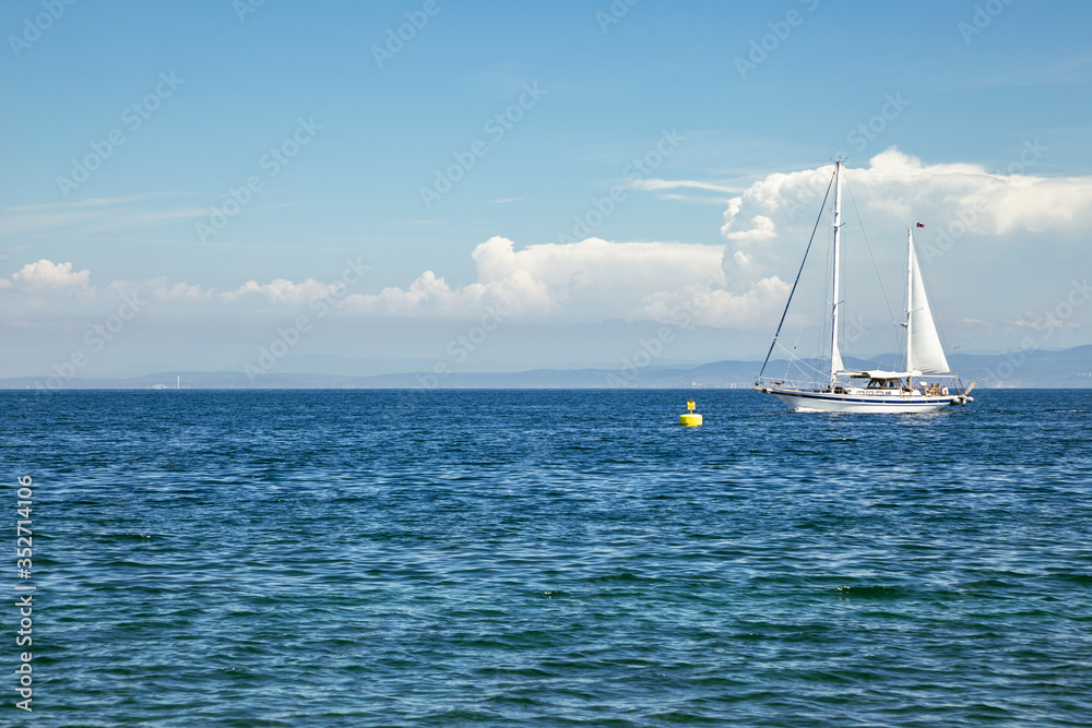 Fototapeta premium Adriatic sea and yacht in Piran, Slovenia